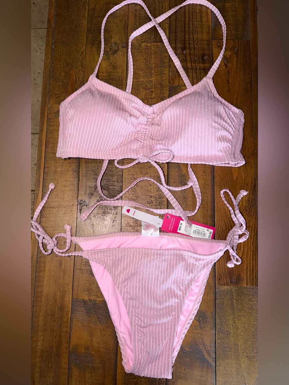 Target Pink Ribbed Tie-String Bikini Set